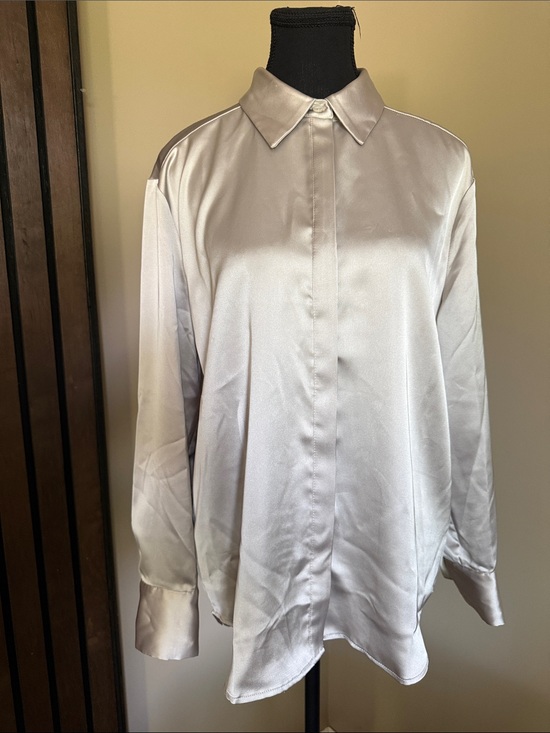 Rachel Zoe Tops - Rachel Zoe Silver Satin Button-Up Shirt